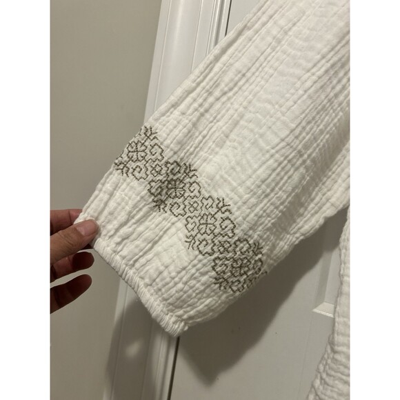 National White Embroidered Cotton Tunic Plus Size 3X Modest Summer 3/4 Sleeve - Picture 4 of 6